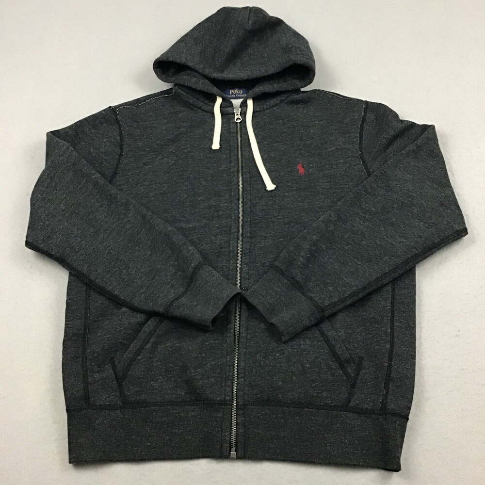 Polo Ralph Lauren Jacket Men Large Gray Full Zip Hoodie Pony Embroidery Knit L